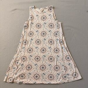 LOFT Sleeveless A-Line Dress in Soft Pink and Navy Medallion Print